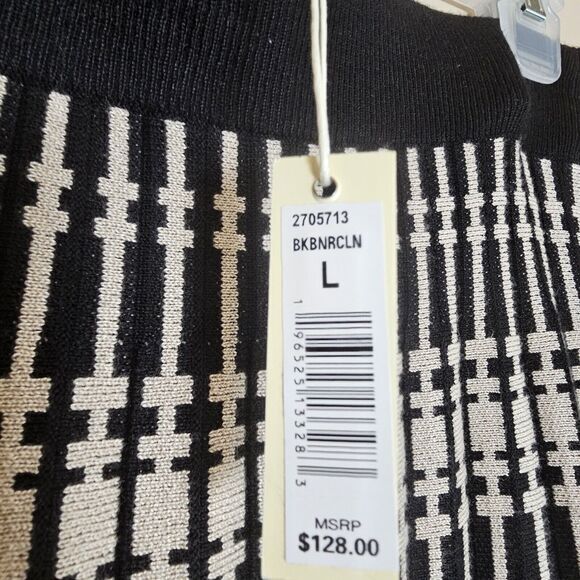 Max Studio Knit Large NWT Black Beige Pleated Midi A Line Sweater Skirt - Picture 5 of 11